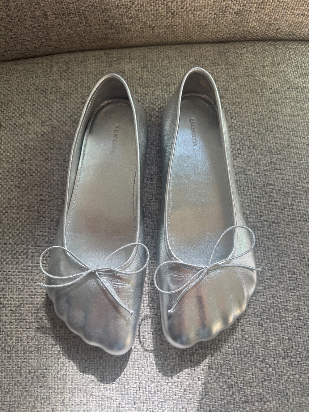Balenciaga Anatomic metallic silver leather bow ballet flats